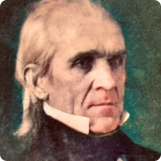 Colorized portrait of James Knox Polk from a Mathew Brady photograph